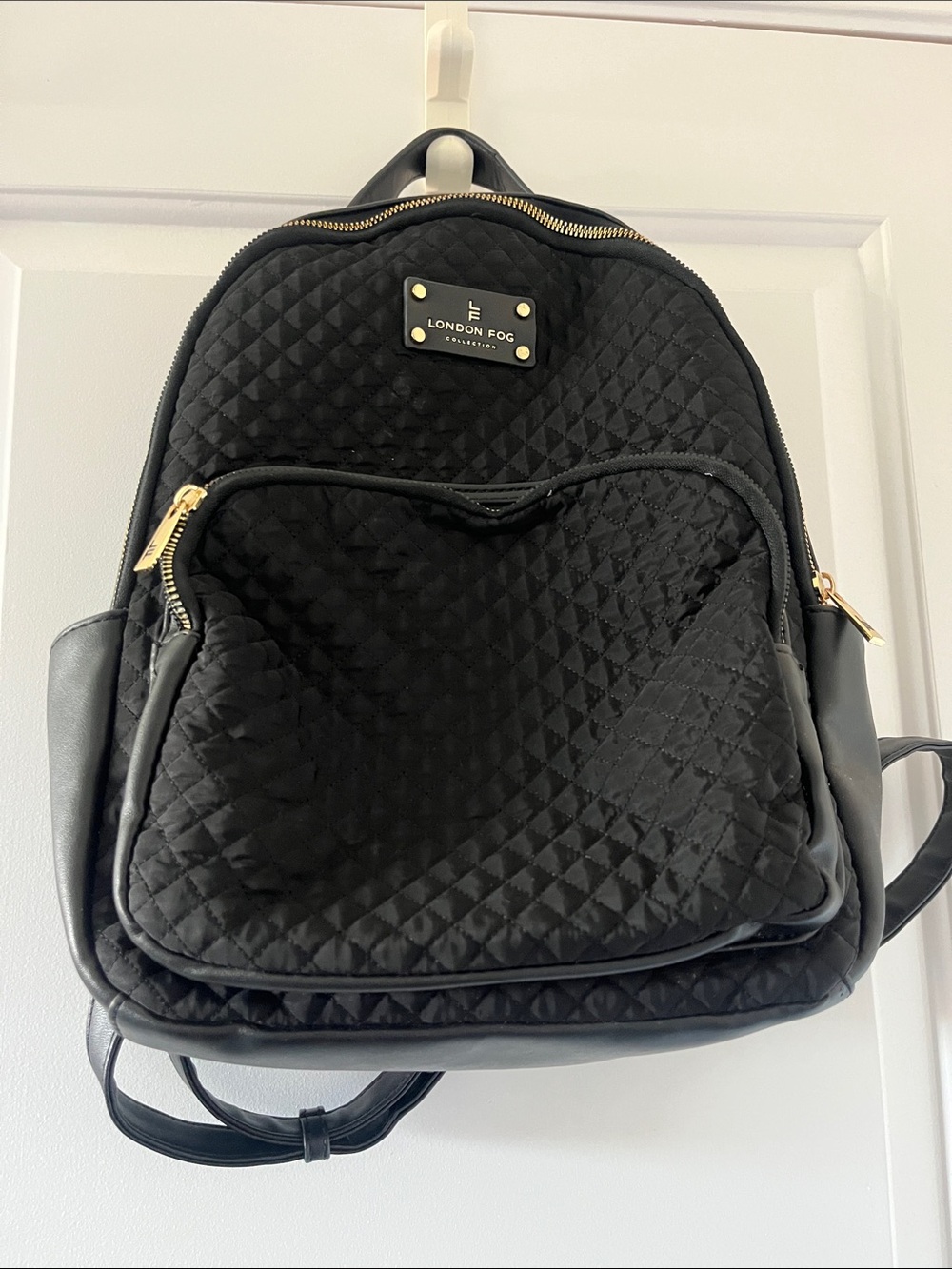 London Fog Quilted Black Backpack Purse
